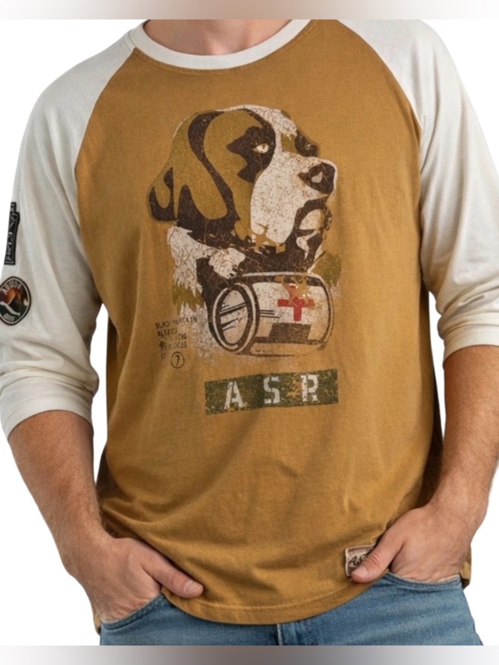 AKOO Men's 3/4 Raglan Shirt St Bernard Search & Rescue Streetwear